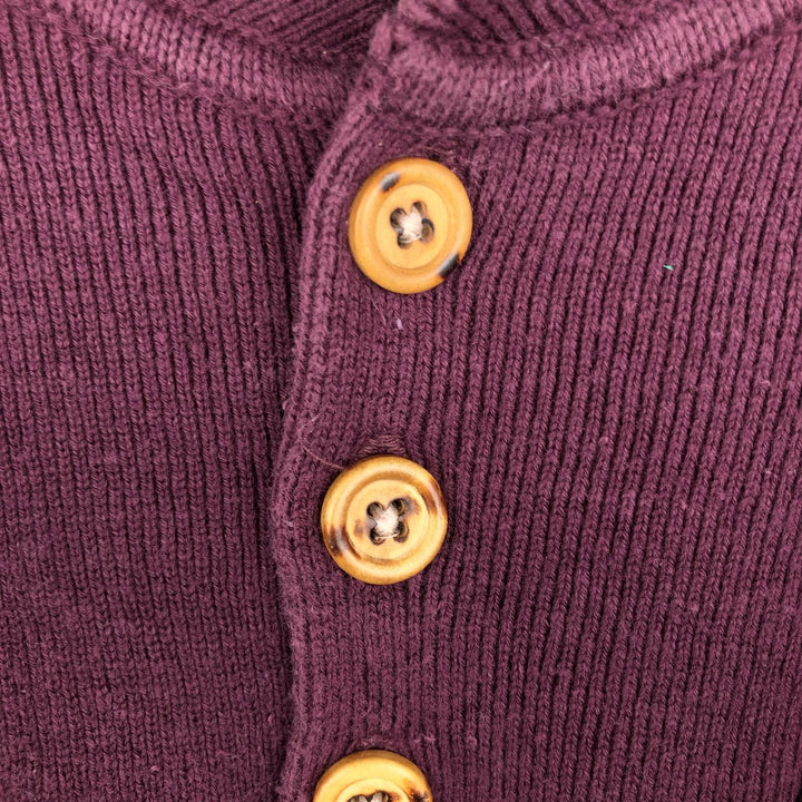 1990'S Eddie Bauer Black Tag Henley Neck Cotton Knit Sweater, Men's Size L (Equivalent), Vintage cotton red type reddish brown Vintage Second Hand