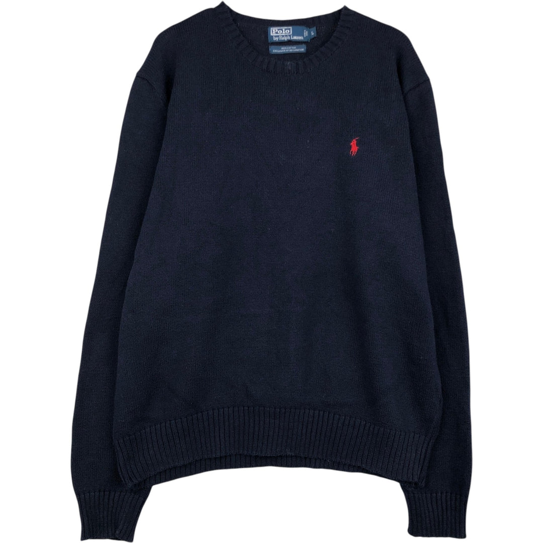 Ralph Lauren POLO by Ralph Lauren Cotton Knit Sweater Men's L size cotton navy blue type Vintage Second Hand