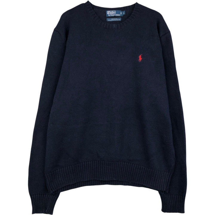 Ralph Lauren POLO by Ralph Lauren Cotton Knit Sweater Men's L size cotton navy blue type Vintage Second Hand
