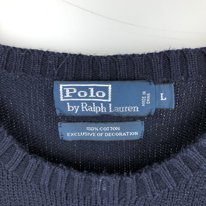 Ralph Lauren POLO by Ralph Lauren Cotton Knit Sweater Men's L size cotton navy blue type Vintage Second Hand