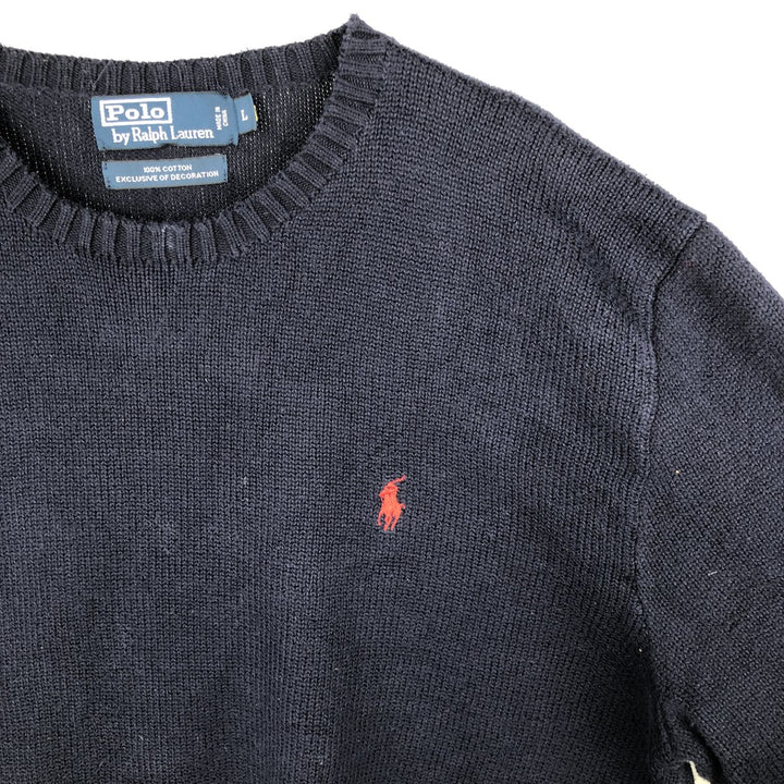 Ralph Lauren POLO by Ralph Lauren Cotton Knit Sweater Men's L size cotton navy blue type Vintage Second Hand