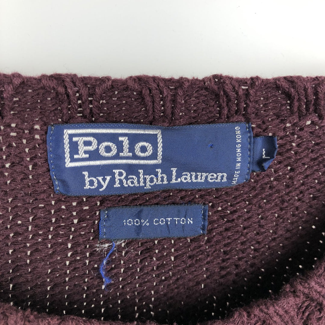 Ralph Lauren POLO by Ralph Lauren Cotton Knit Sweater Men's L size cotton wine-red Vintage Second Hand