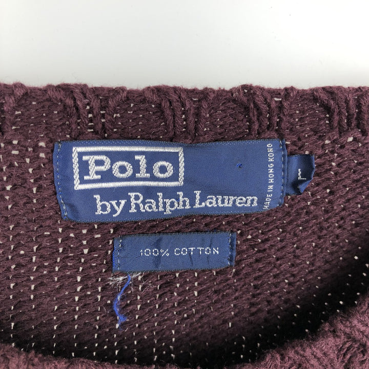 Ralph Lauren POLO by Ralph Lauren Cotton Knit Sweater Men's L size cotton wine-red Vintage Second Hand