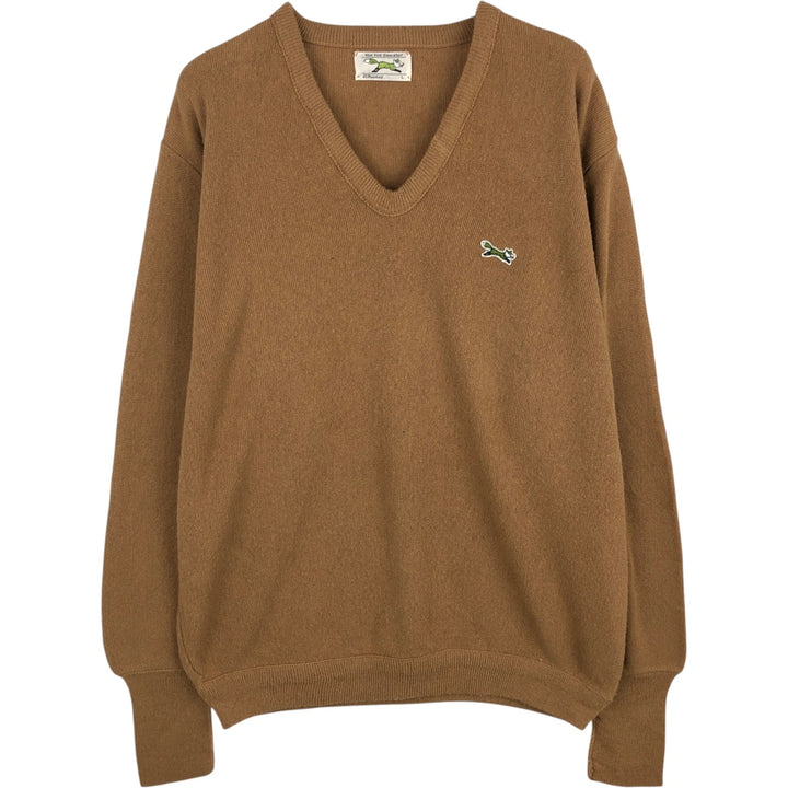 1980'S THE FOX COLLECTION JCPENNY V-neck cotton knit sweater, made in USA, men's size L equivalent, vintage. unclear brown type Vintage Second Hand
