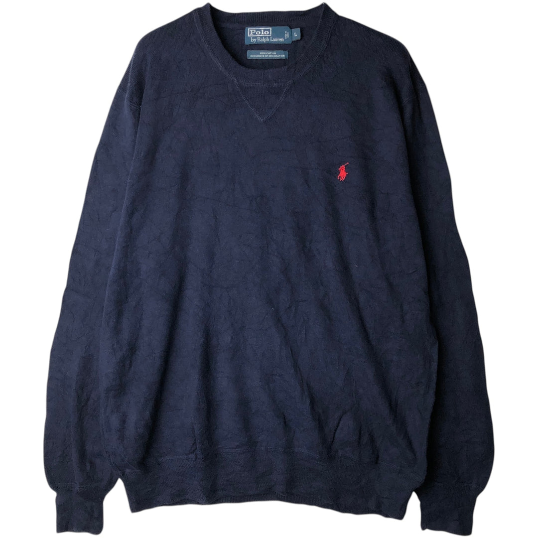 Ralph Lauren POLO by Ralph Lauren Cotton Knit Sweater Men's L size cotton navy blue type Vintage Second Hand