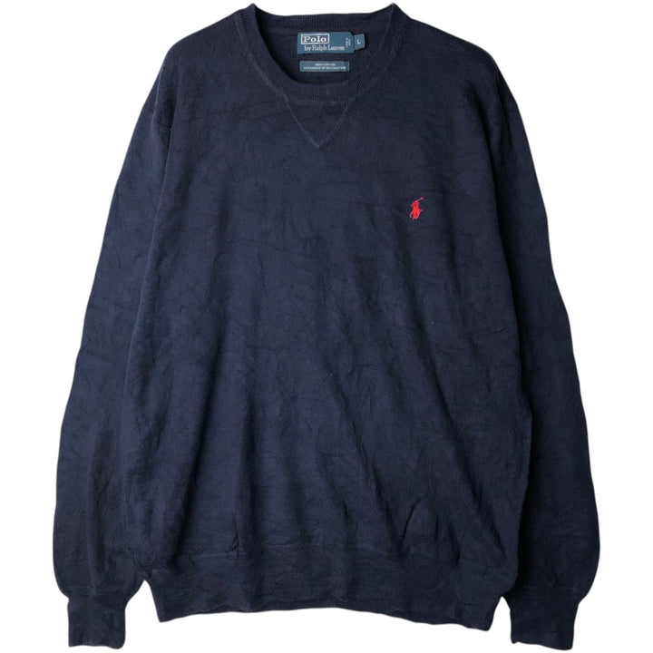 Ralph Lauren POLO by Ralph Lauren Cotton Knit Sweater Men's L size cotton navy blue type Vintage Second Hand