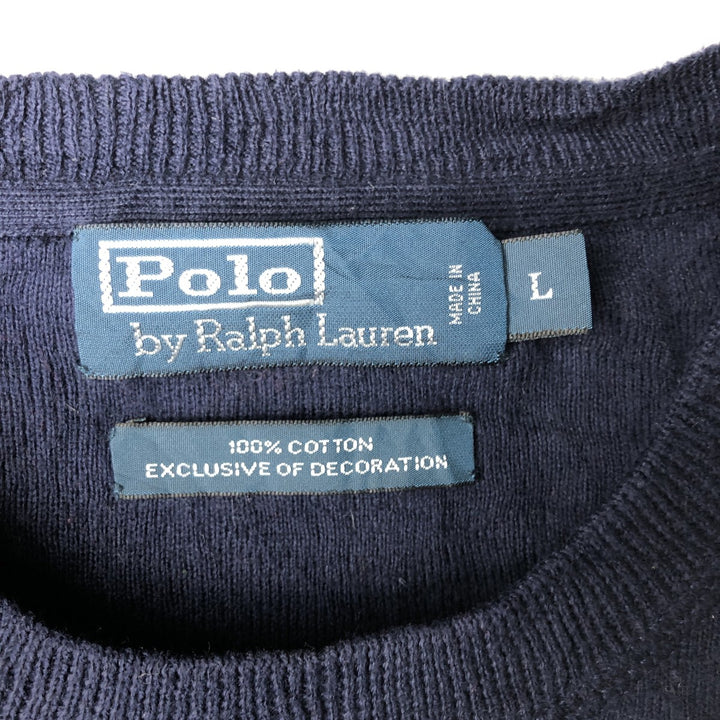Ralph Lauren POLO by Ralph Lauren Cotton Knit Sweater Men's L size cotton navy blue type Vintage Second Hand