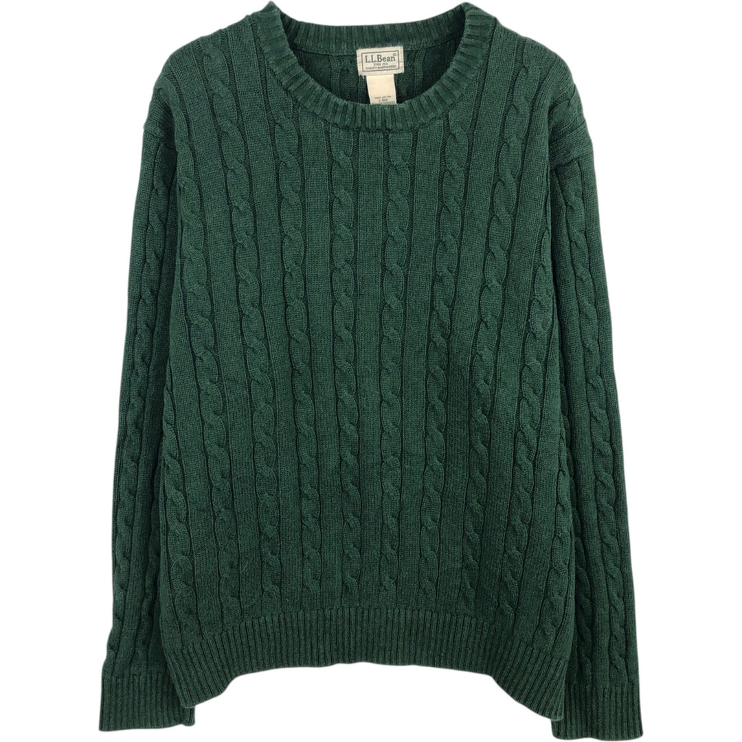 90s-00'S LLBean Cable Knit Cotton Sweater, Men's Size L (approx.) cotton Green type dark green Vintage Second Hand