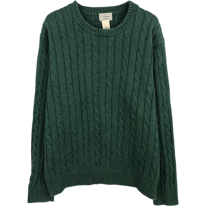 90s-00'S LLBean Cable Knit Cotton Sweater, Men's Size L (approx.) cotton Green type dark green Vintage Second Hand