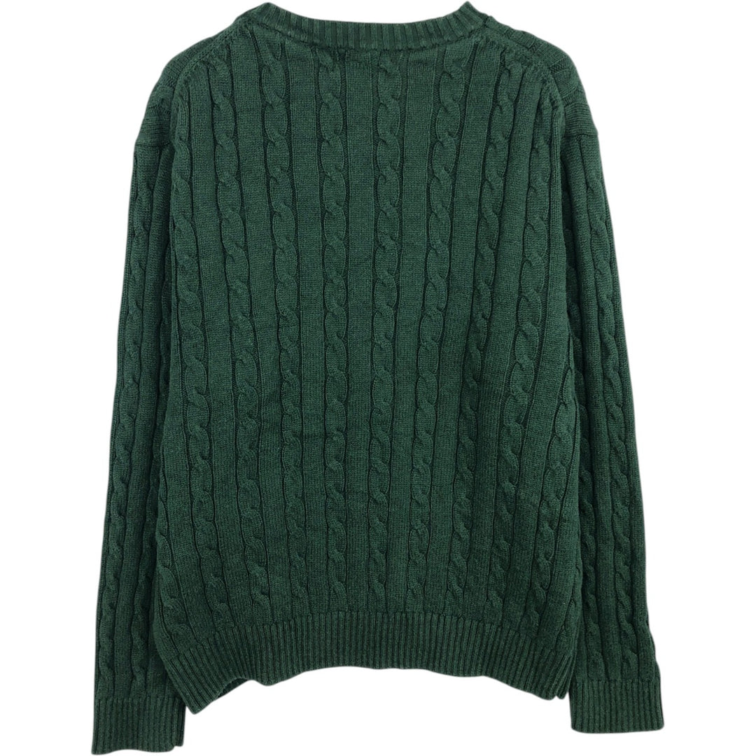 90s-00'S LLBean Cable Knit Cotton Sweater, Men's Size L (approx.) cotton Green type dark green Vintage Second Hand