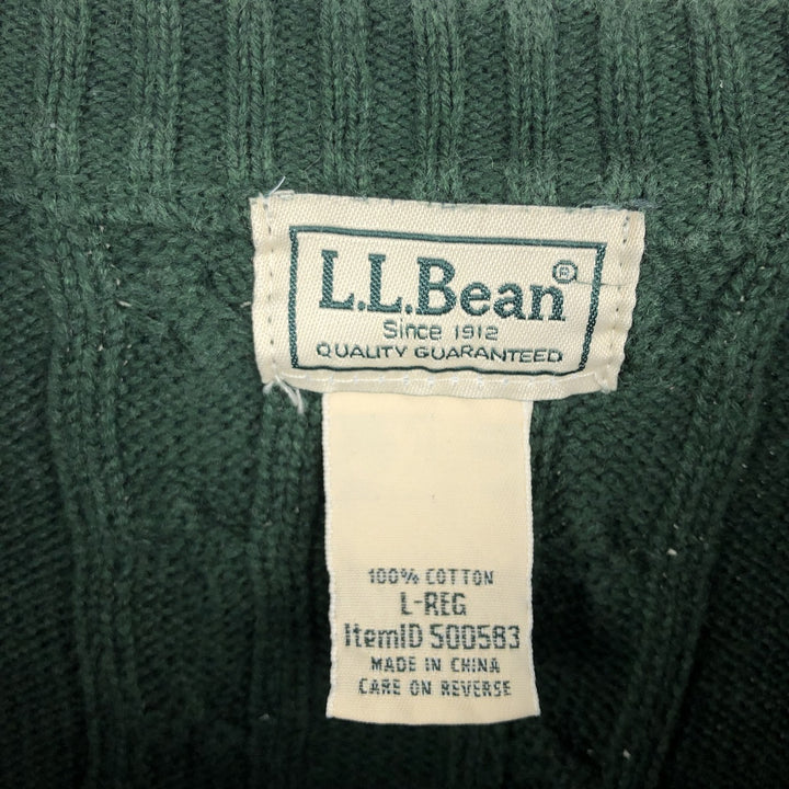 90s-00'S LLBean Cable Knit Cotton Sweater, Men's Size L (approx.) cotton Green type dark green Vintage Second Hand