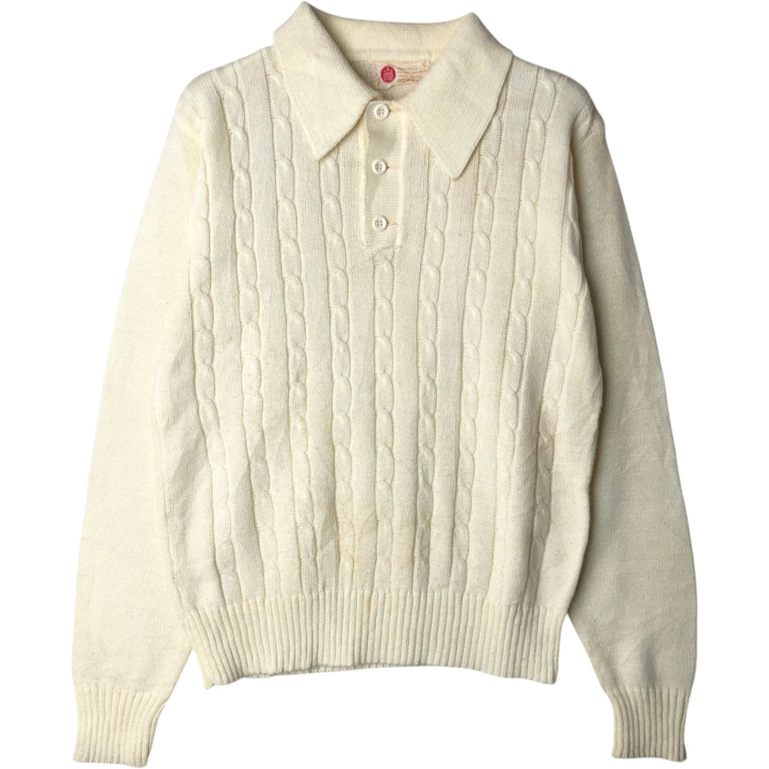 KING ROAD Plain Polo Knit Sweater, Men's Size L (approx.) acrylic unbleached Vintage Second Hand
