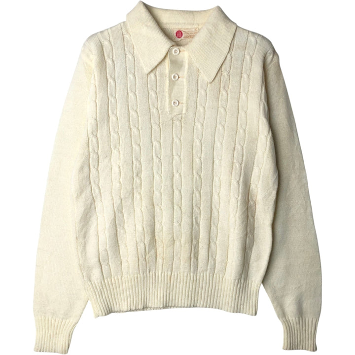 KING ROAD Plain Polo Knit Sweater, Men's Size L (approx.) acrylic unbleached Vintage Second Hand