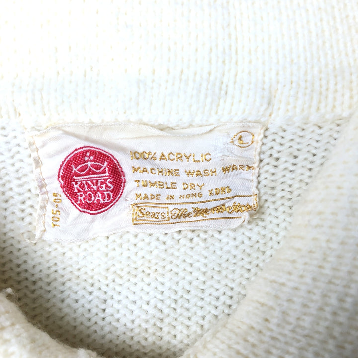 KING ROAD Plain Polo Knit Sweater, Men's Size L (approx.) acrylic unbleached Vintage Second Hand