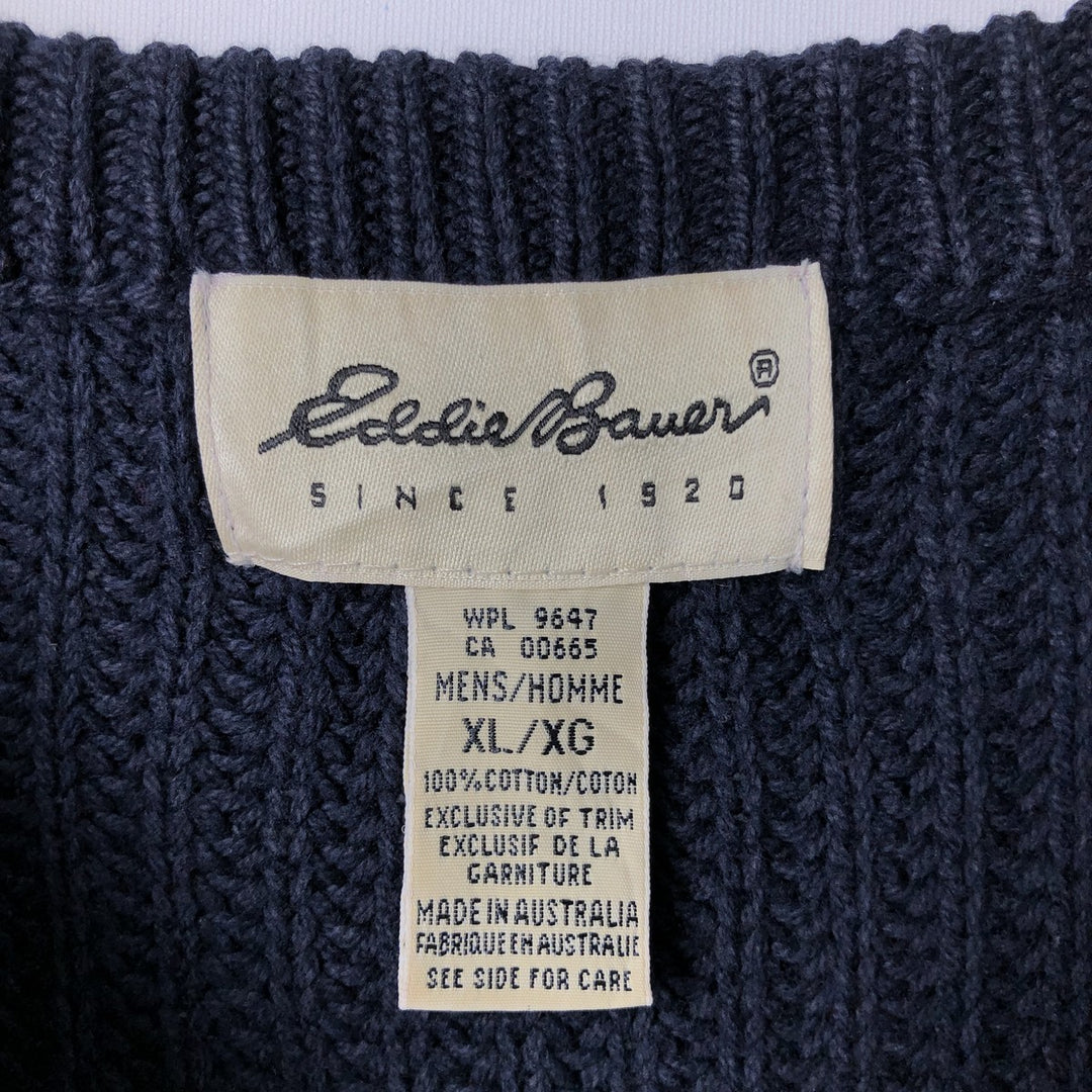1990'S Eddie Bauer Rib-Knit Cotton Sweater, Made in Australia, Men's Size XL (Equivalent), Vintage cotton black type Vintage Second Hand