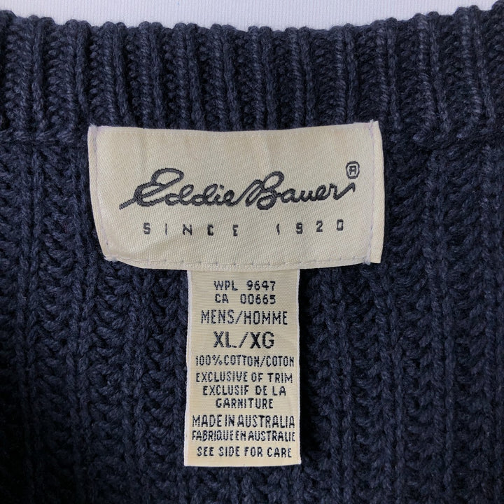 1990'S Eddie Bauer Rib-Knit Cotton Sweater, Made in Australia, Men's Size XL (Equivalent), Vintage cotton black type Vintage Second Hand