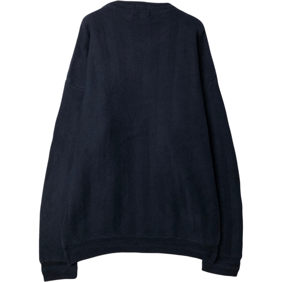 Ralph Lauren CHAPS Herringbone Cotton Knit Sweater, Men's Size L cotton navy blue type Vintage Second Hand