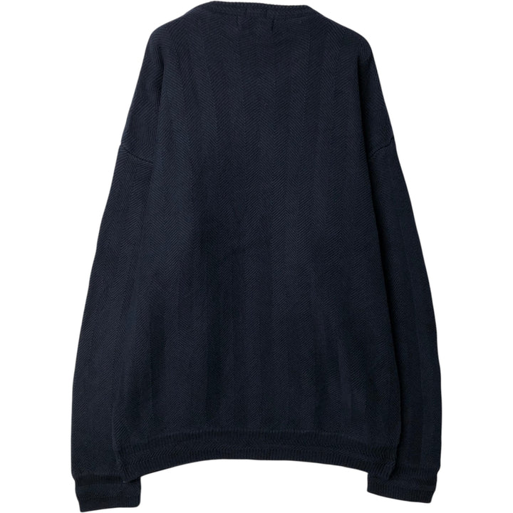 Ralph Lauren CHAPS Herringbone Cotton Knit Sweater, Men's Size L cotton navy blue type Vintage Second Hand