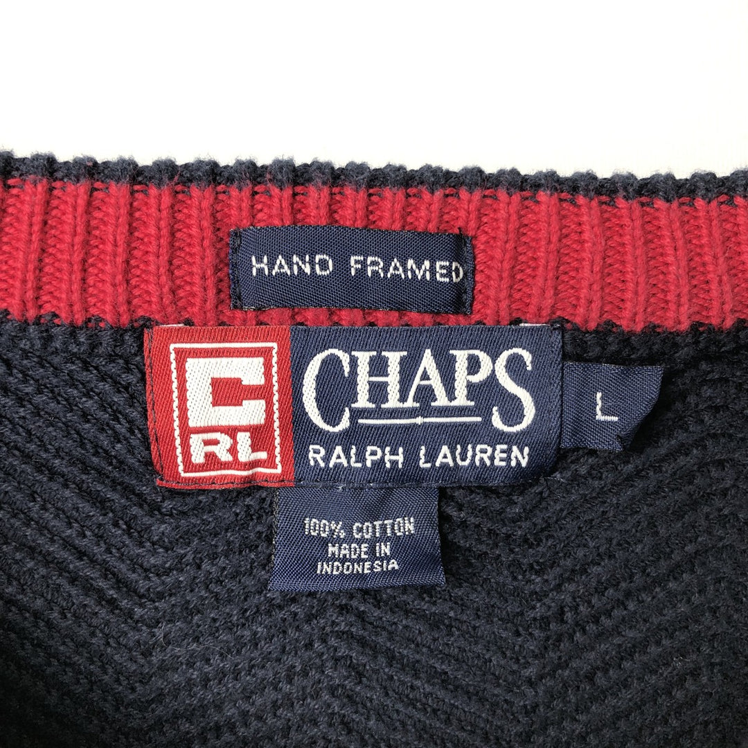 Ralph Lauren CHAPS Herringbone Cotton Knit Sweater, Men's Size L cotton navy blue type Vintage Second Hand