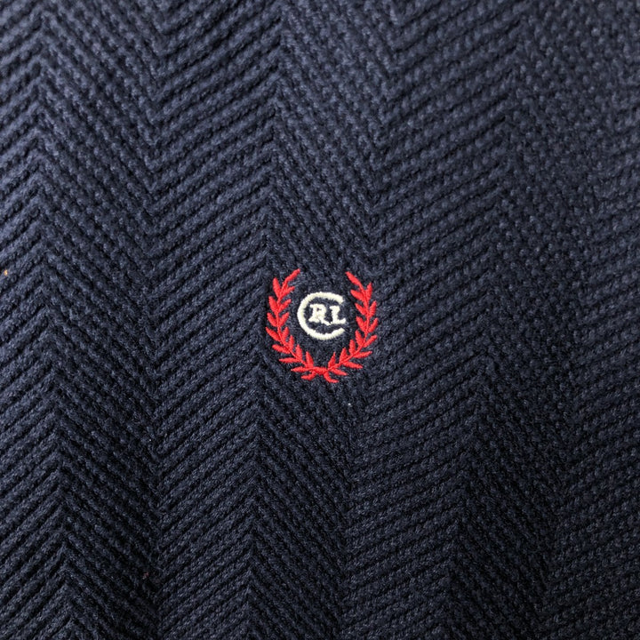 Ralph Lauren CHAPS Herringbone Cotton Knit Sweater, Men's Size L cotton navy blue type Vintage Second Hand