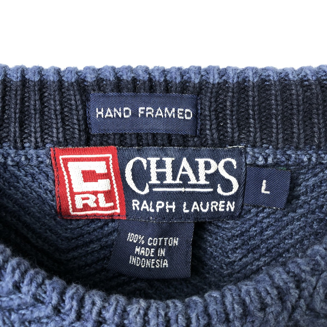 1990'S Ralph Lauren CHAPS Herringbone Cotton Knit Sweater, Men's Size L (approx.), Vintage cotton navy blue type Vintage Second Hand
