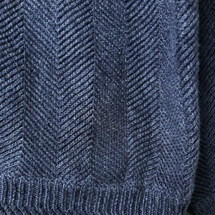 1990'S Ralph Lauren CHAPS Herringbone Cotton Knit Sweater, Men's Size L (approx.), Vintage cotton navy blue type Vintage Second Hand