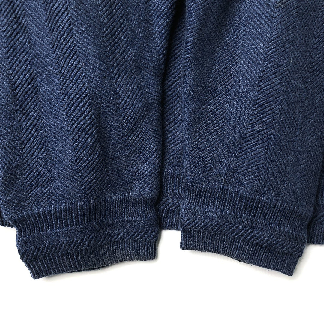 1990'S Ralph Lauren CHAPS Herringbone Cotton Knit Sweater, Men's Size L (approx.), Vintage cotton navy blue type Vintage Second Hand