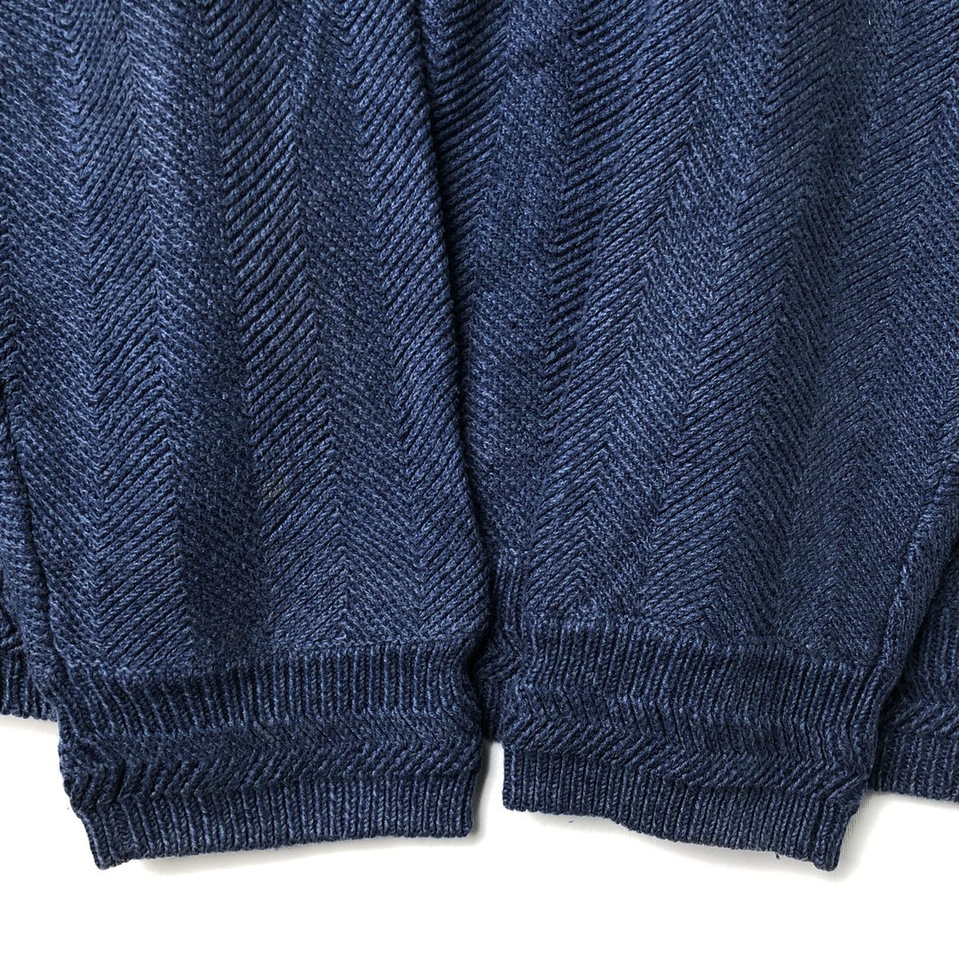 1990'S Ralph Lauren CHAPS Herringbone Cotton Knit Sweater, Men's Size L (approx.), Vintage cotton navy blue type Vintage Second Hand