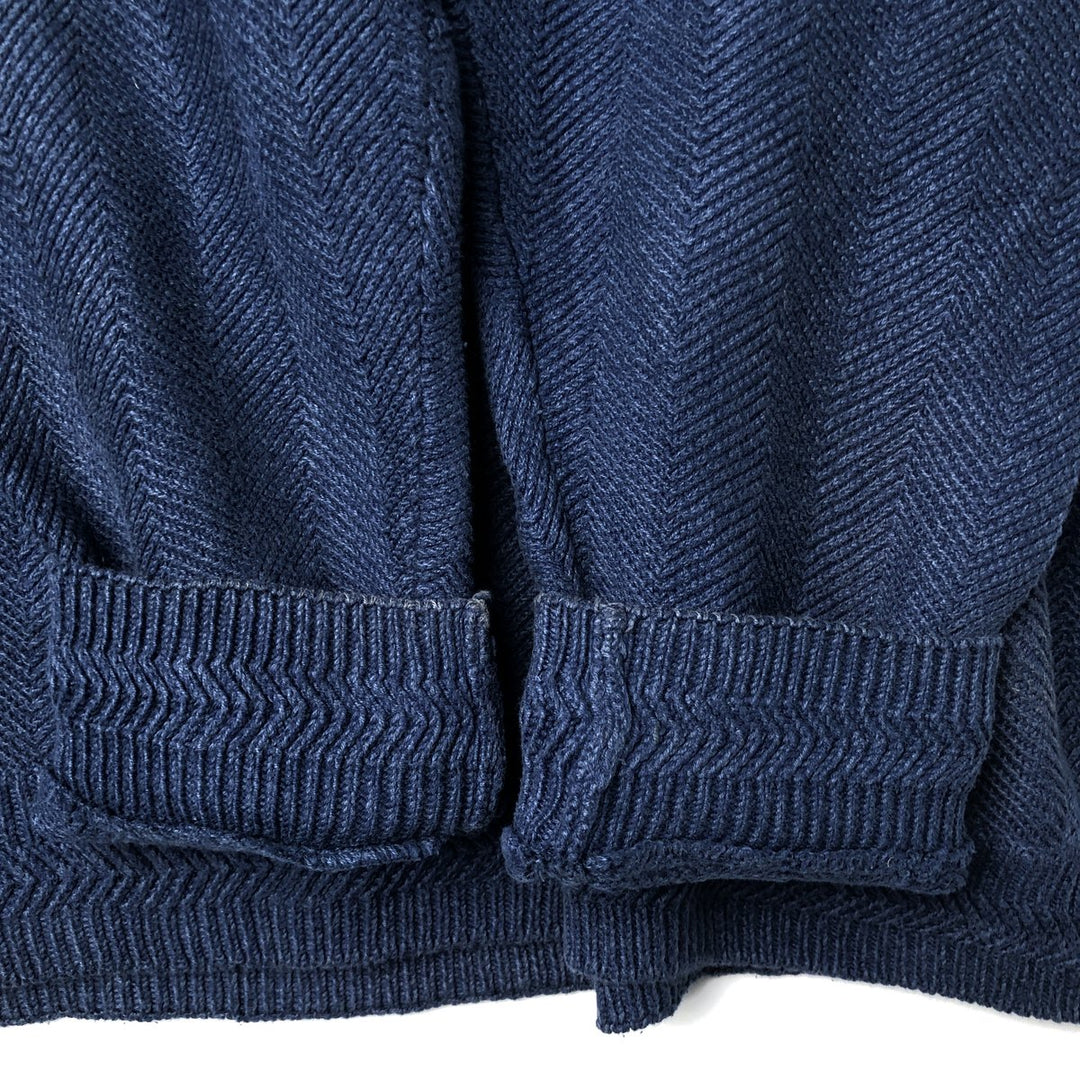 1990'S Ralph Lauren CHAPS Herringbone Cotton Knit Sweater, Men's Size L (approx.), Vintage cotton navy blue type Vintage Second Hand