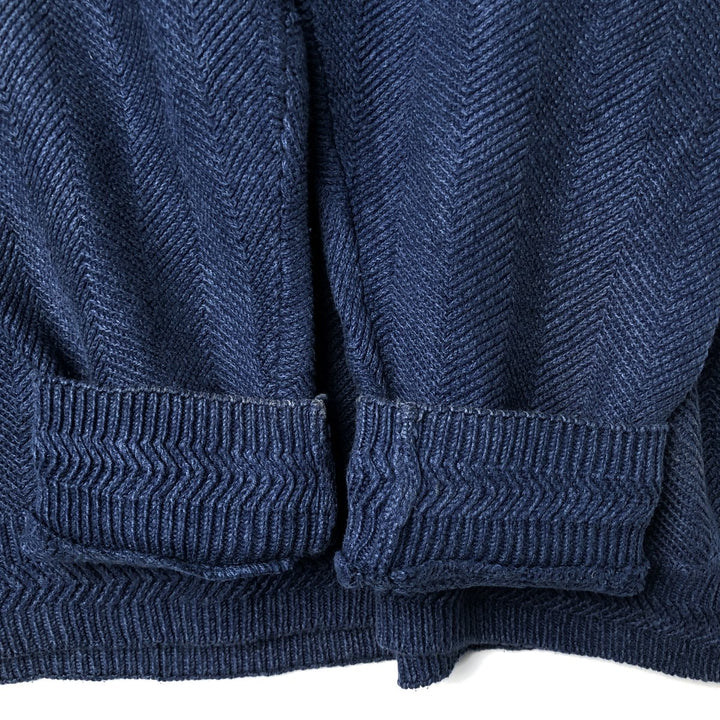 1990'S Ralph Lauren CHAPS Herringbone Cotton Knit Sweater, Men's Size L (approx.), Vintage cotton navy blue type Vintage Second Hand