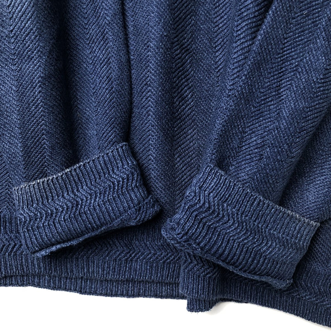 1990'S Ralph Lauren CHAPS Herringbone Cotton Knit Sweater, Men's Size L (approx.), Vintage cotton navy blue type Vintage Second Hand