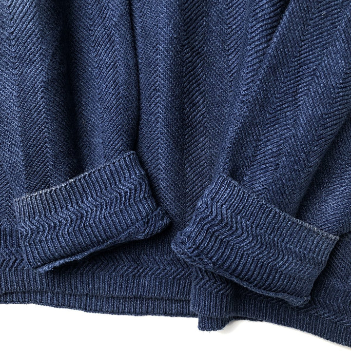 1990'S Ralph Lauren CHAPS Herringbone Cotton Knit Sweater, Men's Size L (approx.), Vintage cotton navy blue type Vintage Second Hand