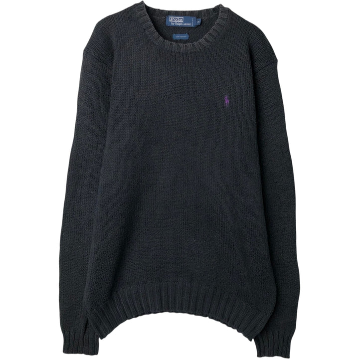Ralph Lauren POLO by Ralph Lauren Cotton Knit Sweater Men's M Size cotton black type Vintage Second Hand