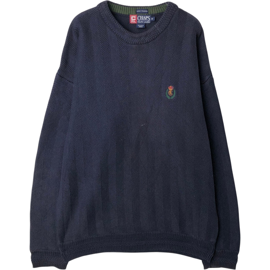 Ralph Lauren CHAPS herringbone cotton knit sweater, men's size M cotton navy blue type Vintage Second Hand