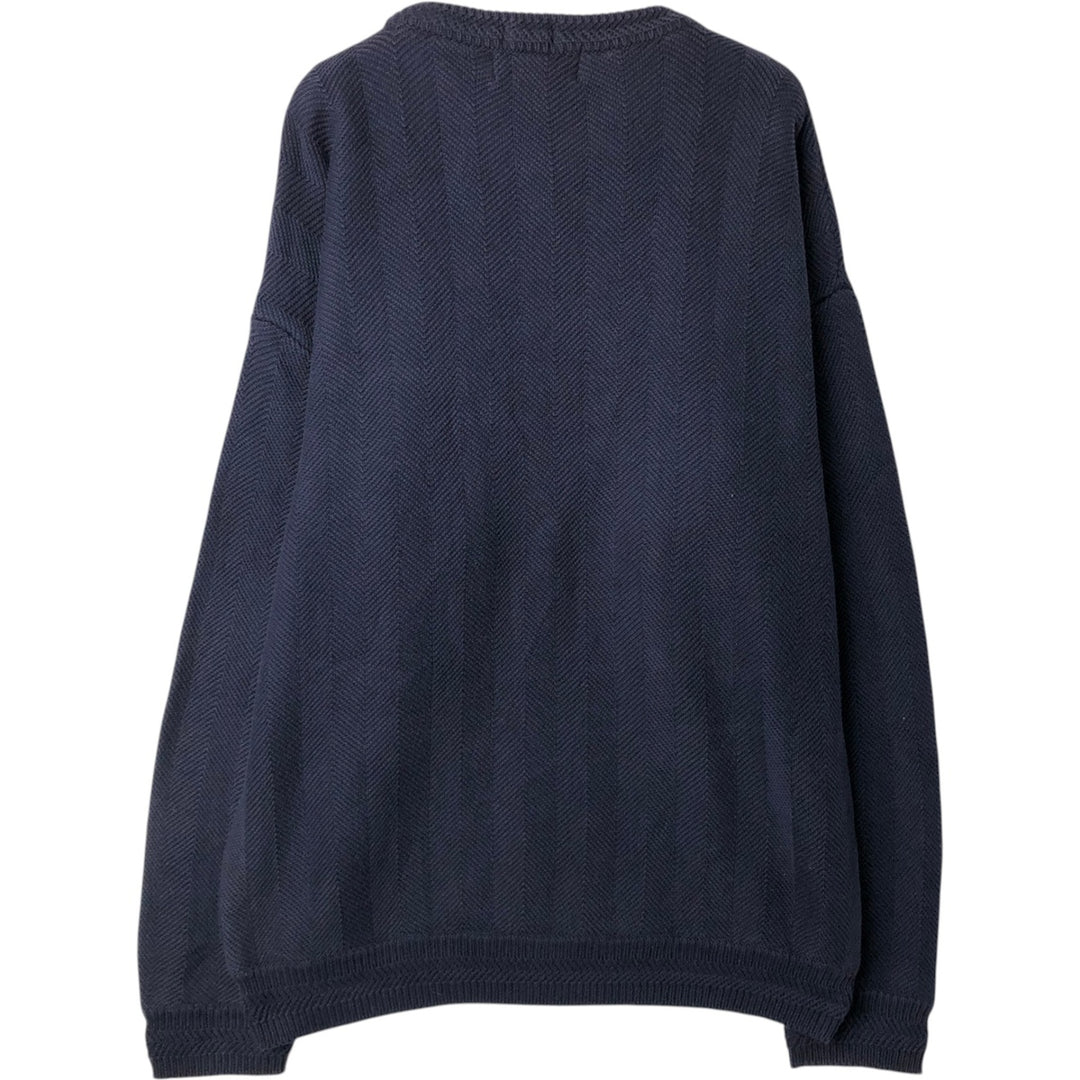 Ralph Lauren CHAPS herringbone cotton knit sweater, men's size M cotton navy blue type Vintage Second Hand