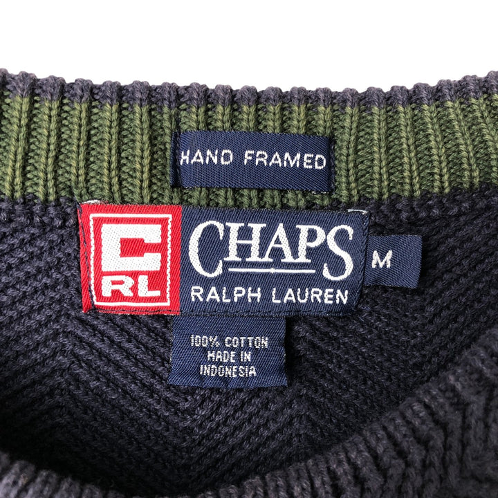 Ralph Lauren CHAPS herringbone cotton knit sweater, men's size M cotton navy blue type Vintage Second Hand
