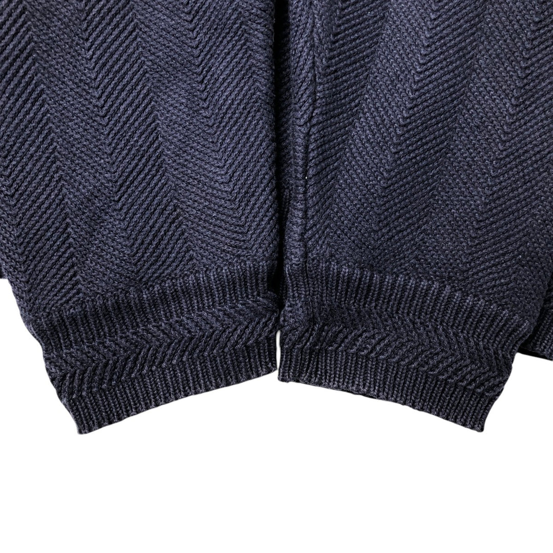 Ralph Lauren CHAPS herringbone cotton knit sweater, men's size M cotton navy blue type Vintage Second Hand