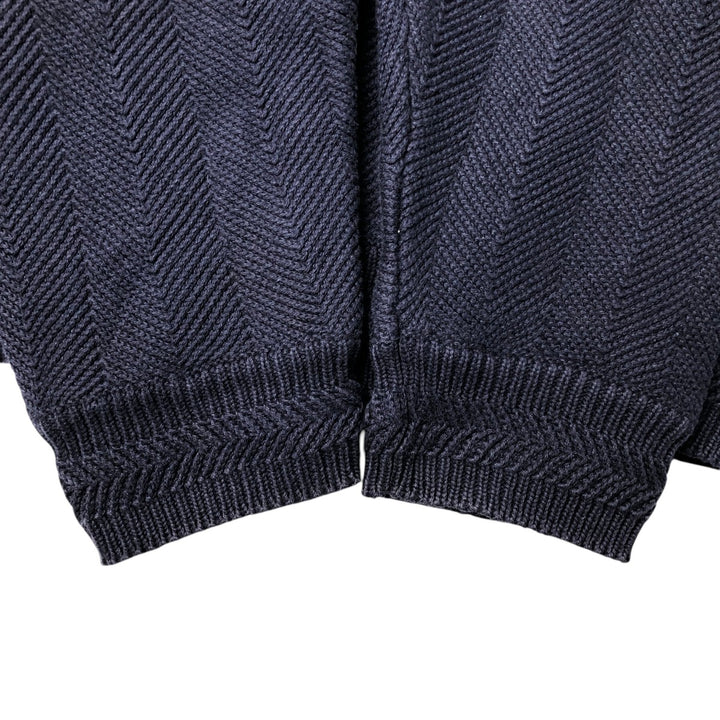 Ralph Lauren CHAPS herringbone cotton knit sweater, men's size M cotton navy blue type Vintage Second Hand