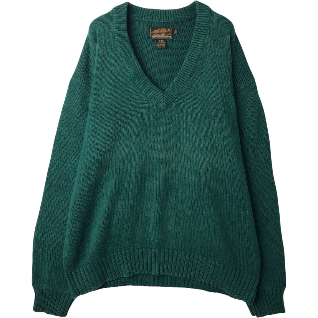 80s-90'S Eddie Bauer cotton knit sweater, men's size L equivalent, vintage, black tag. cotton green type Vintage Second Hand
