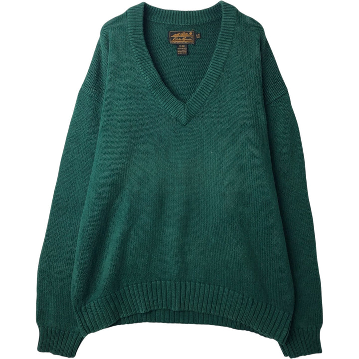 80s-90'S Eddie Bauer cotton knit sweater, men's size L equivalent, vintage, black tag. cotton green type Vintage Second Hand