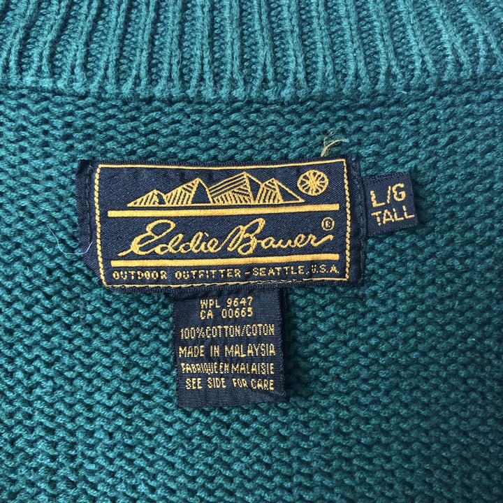 80s-90'S Eddie Bauer cotton knit sweater, men's size L equivalent, vintage, black tag. cotton green type Vintage Second Hand