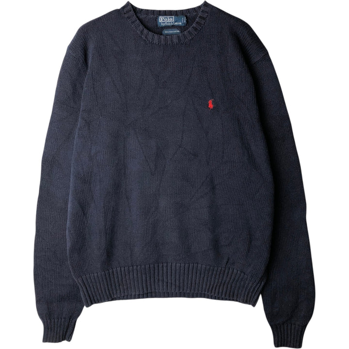 Ralph Lauren POLO by Ralph Lauren Cotton Knit Sweater Men's L size Pima Cotton navy blue type Vintage Second Hand