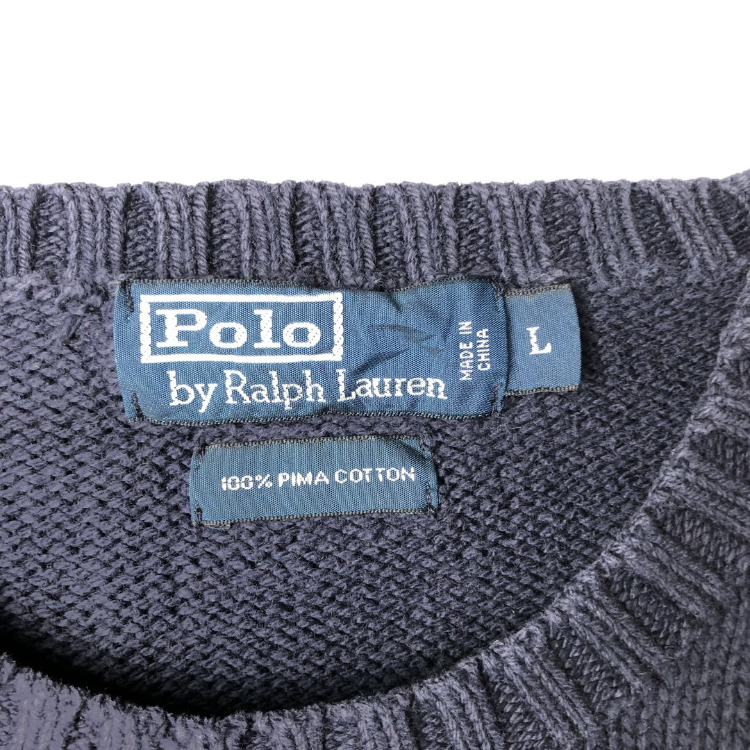 Ralph Lauren POLO by Ralph Lauren Cotton Knit Sweater Men's L size Pima Cotton navy blue type Vintage Second Hand