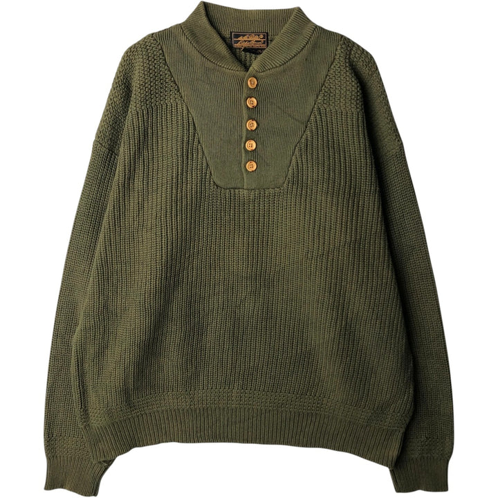 80s-90'S Eddie Bauer Black Tag Henley Neck Cotton Knit Sweater, Men's XL (approx.), Vintage cotton Khaki type sage green Vintage Second Hand