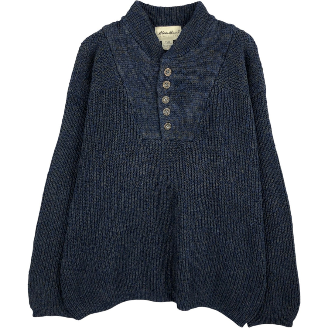 90s-00'S Eddie Bauer Henley Neck Cotton Knit Sweater, Men's Size M (Equivalent), Vintage cotton navy blue type Vintage Second Hand