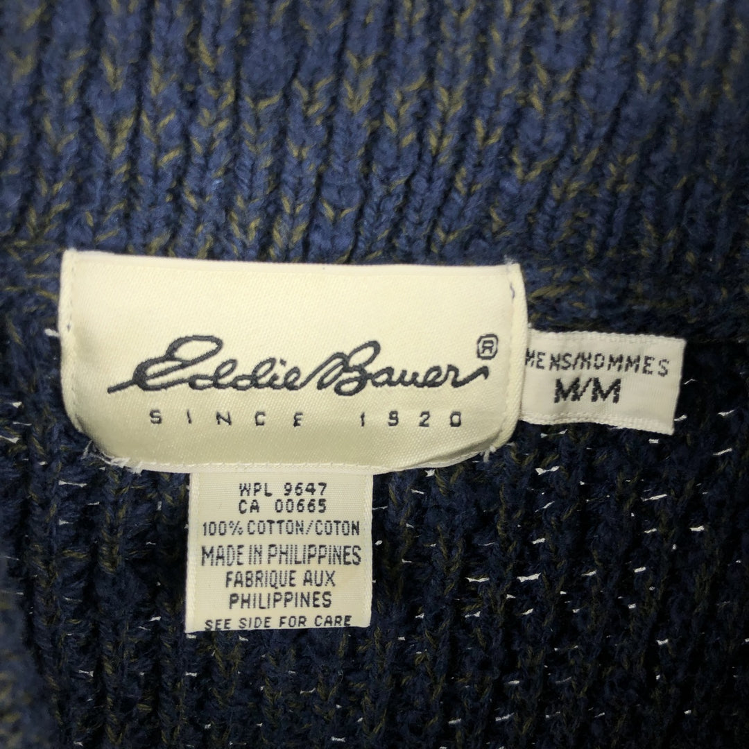 90s-00'S Eddie Bauer Henley Neck Cotton Knit Sweater, Men's Size M (Equivalent), Vintage cotton navy blue type Vintage Second Hand