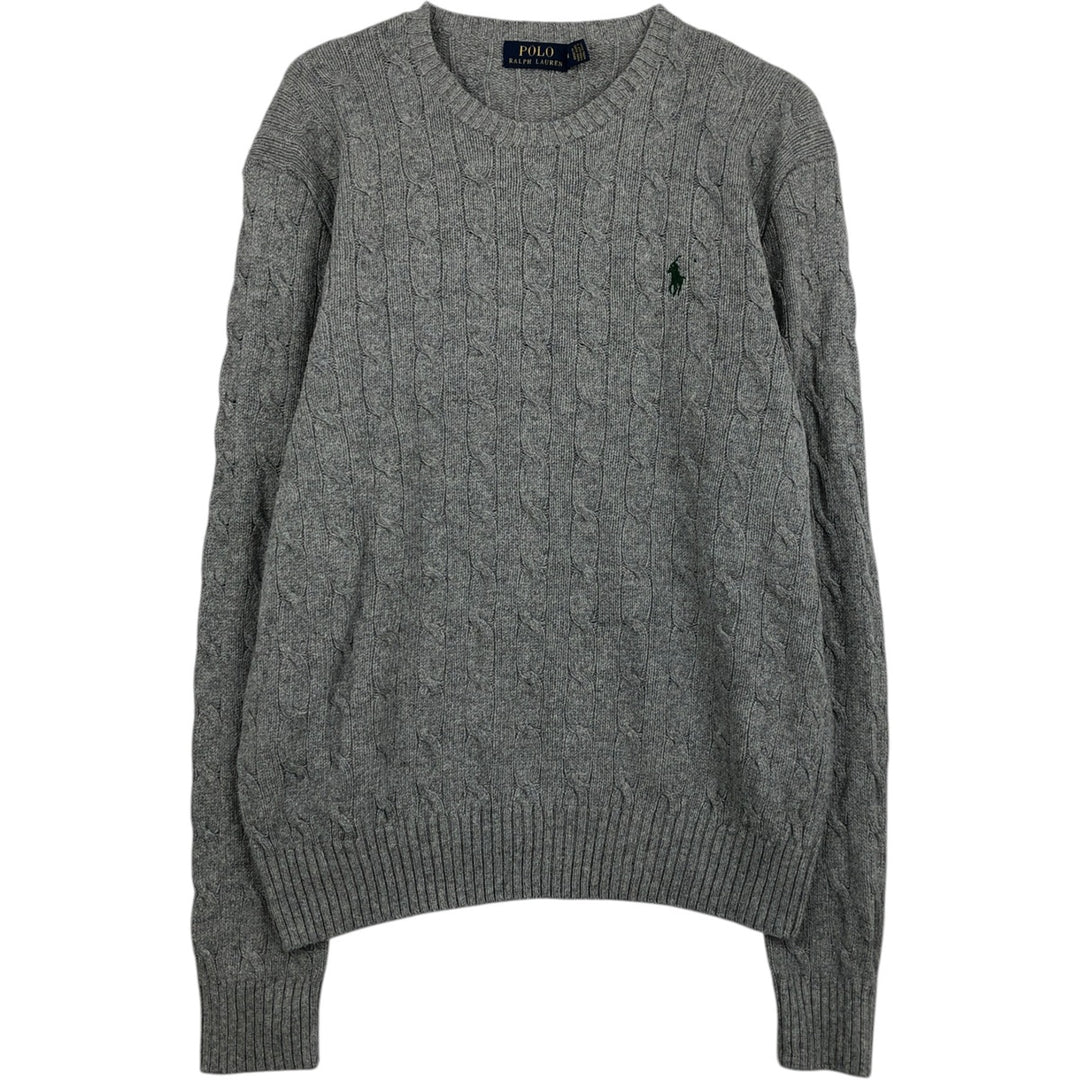 Ralph Lauren POLO RALPH LAUREN Silk Knit Sweater, Men's Size M (equivalent), Cable Knit Tussah Silk gray type Vintage Second Hand
