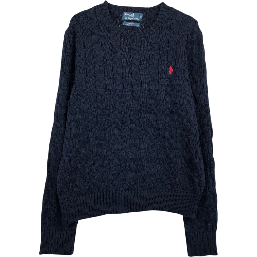 Ralph Lauren POLO by Ralph Lauren cable knit cotton sweater, men's size M cotton navy blue type Vintage Second Hand