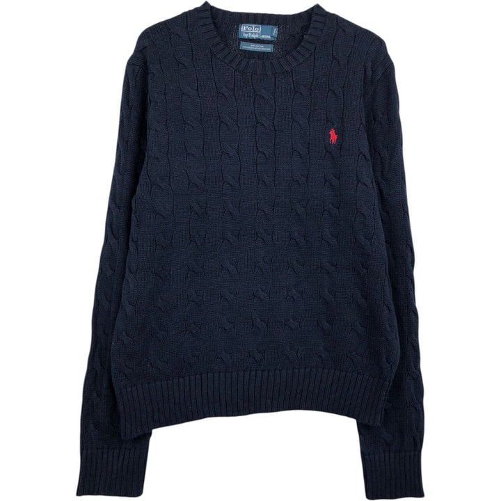Ralph Lauren POLO by Ralph Lauren cable knit cotton sweater, men's size M cotton navy blue type Vintage Second Hand