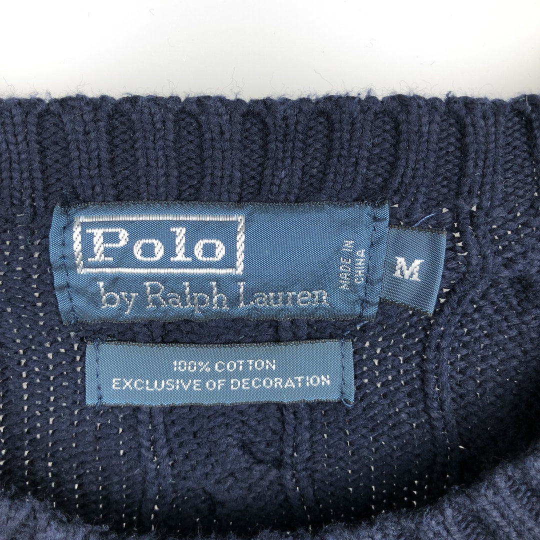 Ralph Lauren POLO by Ralph Lauren cable knit cotton sweater, men's size M cotton navy blue type Vintage Second Hand
